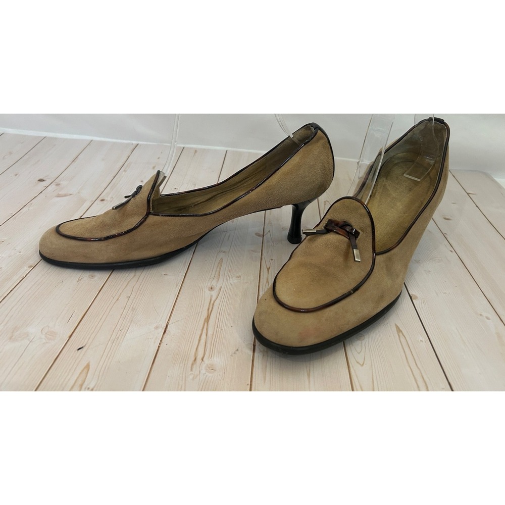 Stuart Weitzman Tan Suede Leather Kitten Heels Tassels Pipe Stitch Shoos Sz 7 M